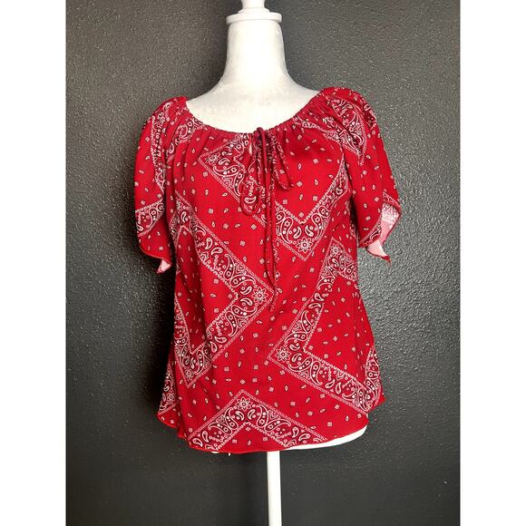 Fashion Art U.S.A. Bandana Blouse, Rodeo, Carnival Cowgirl Theme, Red Color, 2XL - Picture 5 of 12